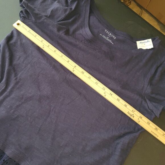 New Talbots Navy Eyelet Ruffle T-Shirt Medium - Picture 6 of 7